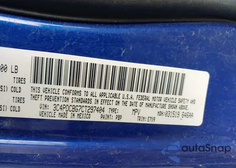 2012 Dodge Journey Sxt z USA, uszkodzony, nr VIN 3C4PDCBG7CT297404